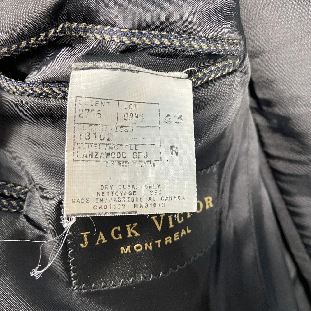 Jack Victor‎ Mark Shale Lanzawood Wool Blazer Black Tan Notched Lapel Mens 43 R
